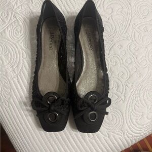 J.Renee Black Bow-Detail Square-Toe Flats